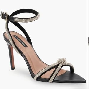 BCBGMAXAZRIA Della Black Rhinestone Bling Ankle Strap Sandals Heels 8.5
